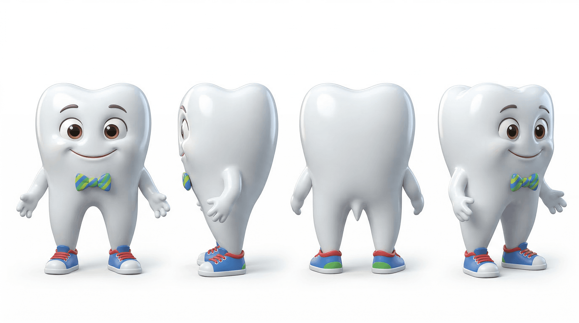 Cute Tooth Mascot – 3D Cartoon Character Turnaround